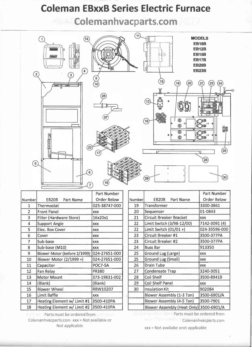 EB20B Coleman Electric Furnace Parts – HVACpartstore